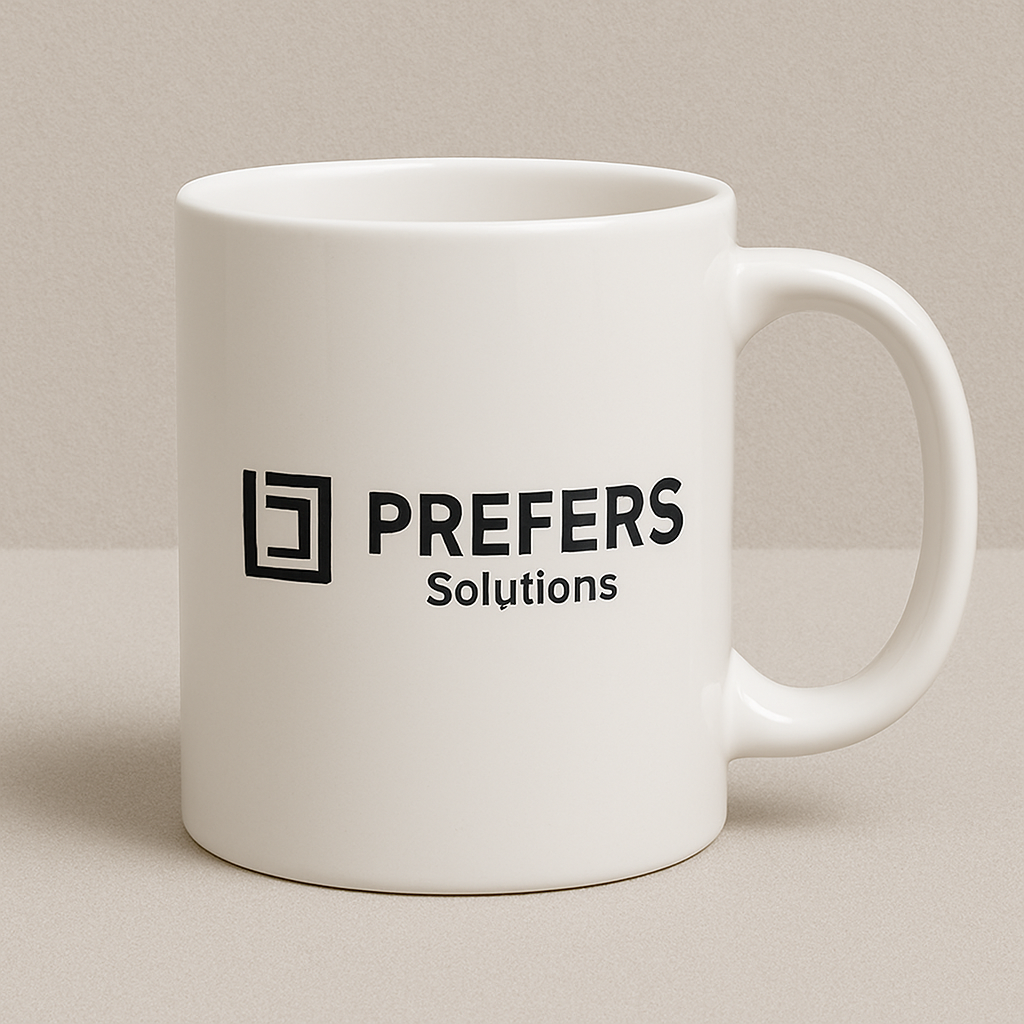 A custom printed white coffee mug